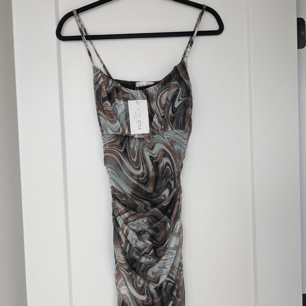 ASOS In The Style 90's shirred detail ruched mini dress multi print NWT size 8